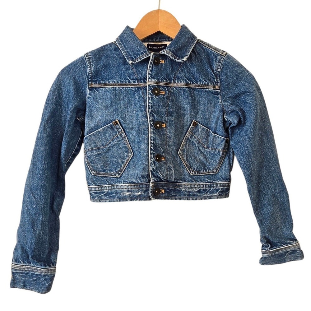Ralph Lauren Denim Jean Jacket Girls Size M Blue Cropped Trucker Western Cowgirl